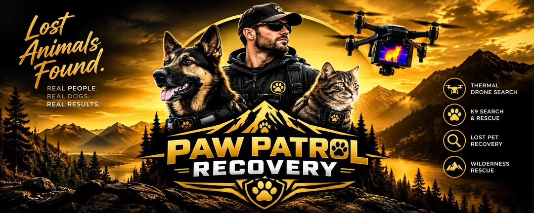 Paw Patrol Recovery team artwork: handler, German Shepherd, cat and drone